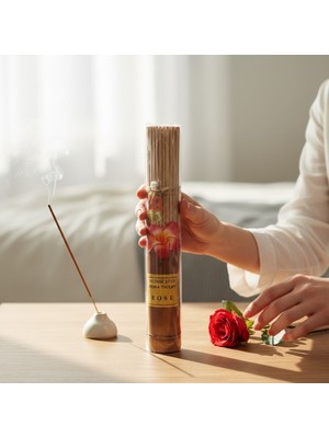 Bambu Kutulu Tütsü ve Esans Rose Çiçegi