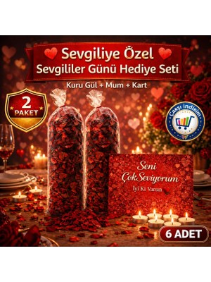Nistabolje Sevgililer Günü Hediye Seti: 2 Paket Kuru Gül, 6 Mum ve Seni Seviyorum Kartı