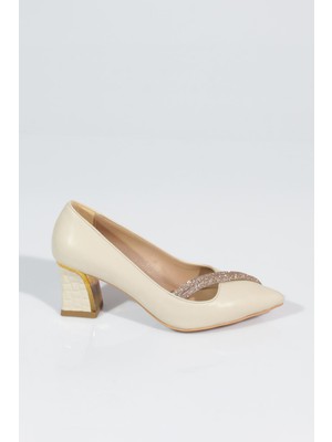 Dgn 3201 Kadin Sivri Burun Silver Taşli Kalin Topuklu Ayakkabi