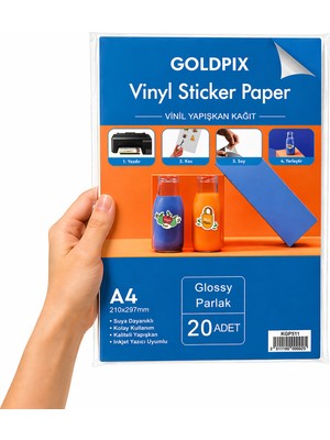 Goldpix A4 Parlak Beyaz Etiket Kağıdı 20 Yaprak 50-99 gr Inkjet Uyumlu Güçlü Kendinden Yapışkanlı