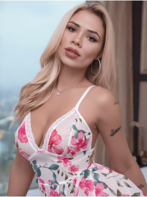 Meks Pembe Çiçek Desenli Dantel Gecelik - HEP-1156-9787