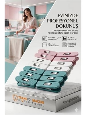 Calperia Profesyonel Çamaşır Mandalı | 16'li Çelik Mekanizmalı Iz Bırakmaz Mandal Seti 723089