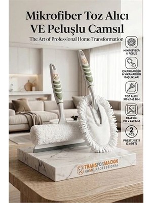 Calperia 2'li Profesyonel Temizlik Seti - Yıkanabilir Mikrofiber Toz Alıcı ve Peluşlu Camsil 723097