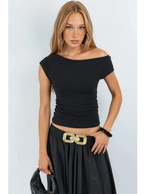 Hiccup Kadınlar Busem Slim Fit Kayık Yaka Bluz Siyah