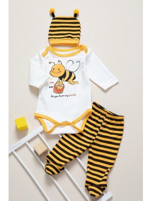 Mai Perla Unisex Bebek Sarı Arılı 3 Lü Zıbın Takımı