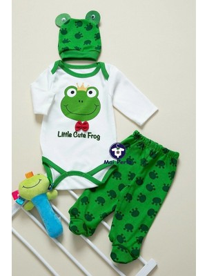 Mai Perla Unisex Bebek Yeşil Kurbağa Zıbın Takımı 3 Lü
