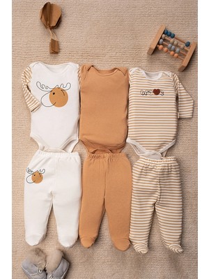 Mai Perla Geyik Desenli Alt Üst 6 Parça 3'lü Set Bebek Takımı