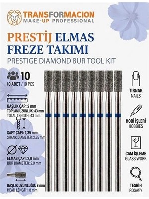 Calperia 10'lu Orta Sert Ultra Hassas Elmas Freze Ucu - Kuru Manikür, Tırnak, Hobi, Gravür Seti  723104
