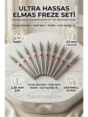 Calperia 10'lu Ultra Hassas Elmas Freze Ucu - Kuru Manikür, Tırnak, Hobi, Gravür Seti 243LX/021R 723100