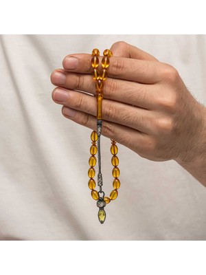 Elwes Gümüş 1000 Ayar Kazaz Püsküllü Sıkma Kehribar Tesbih