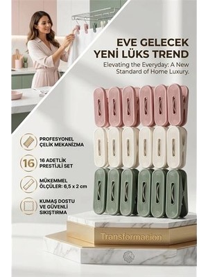 Calperia Lüks Çamaşır Mandalı Seti | 16'lı Çelik Yaylı Iz Bırakmaz Profesyonel Mandal 723087