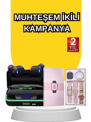 Calperia Kadınlara Özel Bileklik Hediyeli Akıllı Saat ve Dijital Göstergeli Anc Özellikli Bluetooth Kulaklık