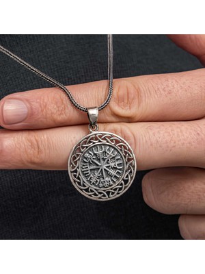 Elwes Gümüş Viking Pusula Erkek Kolye