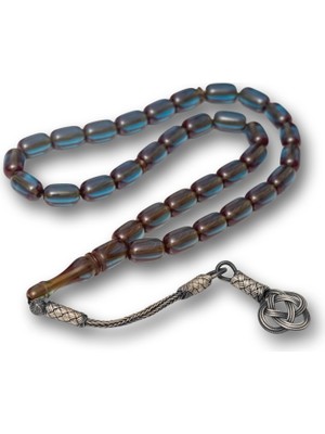 Elwes Gümüş Kazaz Püsküllü Kapsül Kesim Mavi Sıkma Kehribar Tesbih