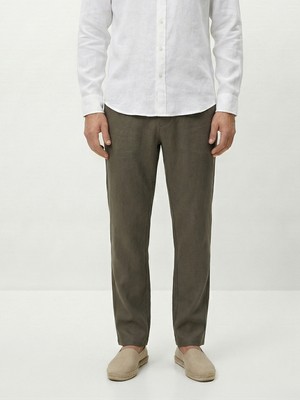 Xint Erkek Haki %100 Keten Regular Fit Pantolon