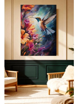 Mushen Studio Uçan Sinekkuşu Renkli Çiçekler Kanvas Tablo Modern Duvar Dekoru Sanat Eseri Çerçevesiz Ev Ofis