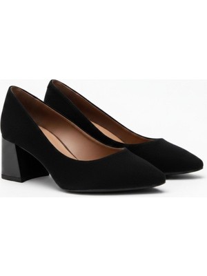 Ne&Ve Shoes Siyah Süet Kalın Topuklu Kadın Topuklu Ayakkabı