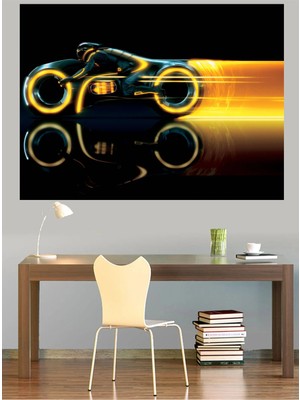 Mushen Studio Tron Light Cycle Neon Motosiklet Kanvas Tablo Sci-Fi Duvar Dekoru Sanat Eseri Çerçevesiz Ev Ofis