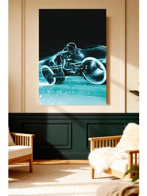 Mushen Studio Tron Light Cycle Neon Motosiklet Kanvas Tablo Sci-Fi Duvar Dekoru Sanat Eseri Çerçevesiz Ev Ofis