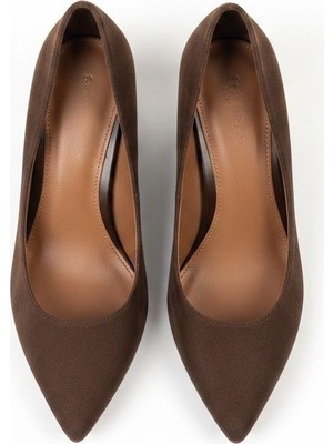 Ne&Ve Shoes Kahve Süet Kalın Topuklu Kadın Topuklu Ayakkabı