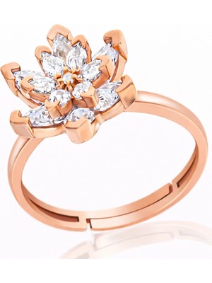 Hanno Telkari Gümüş Beyaz Taşlı Lotus Çiçeği Kadın Yüzük