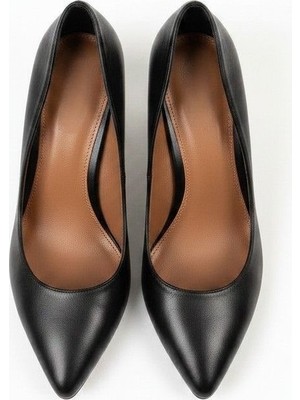 Ne&Ve Shoes Siyah Deri Kalın Topuklu Kadın Topuklu Ayakkabı