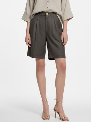 Xint Kadın Haki %100 Keten Oversize Şort