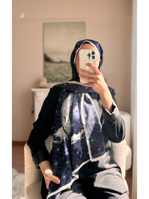 Buscarfs Lacivert Beyaz Vual Şal