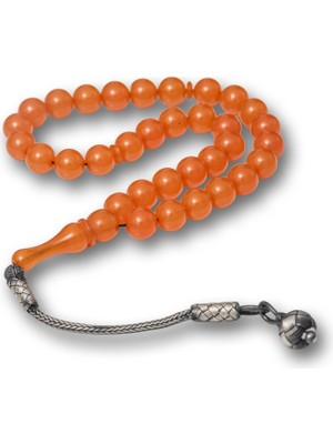 Hanno Telkari Gümüş Top Kazaz Püsküllü Turuncu Sıkma Kehribar Tesbih