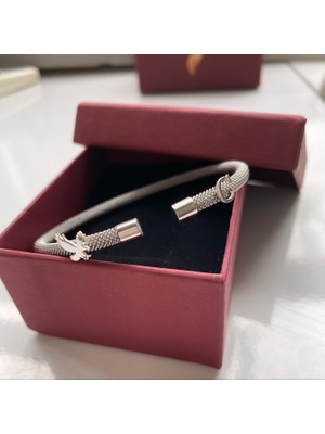 Simurg Jewellery Gümüş Harf ve Kartal Logolu Beyaz Çelik Bileklik