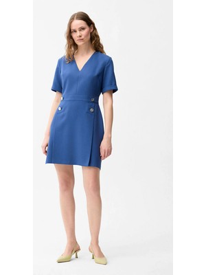 Love My Body V Yaka Kısa Gabardin Elbise Lacivert 124L9844000