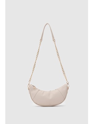 Shule Bags Mode Zincirli Ay Çapraz Çanta Krem