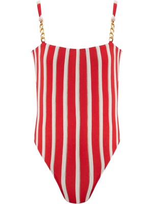 Lovekini Maria Red Stripe Kids Swimsuit With Gold Chain Straps