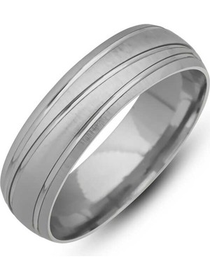 Hanno Telkari Gümüş Bombeli Çizgi Desenli Rodyum Alyans