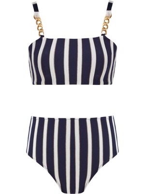 Lovekini Maria Navy Stripe Kids Bikini With Gold Chain Straps