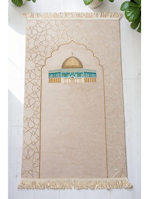 İhvan Online Mescidi Aksa Desenli Şönil Seccade - Krem