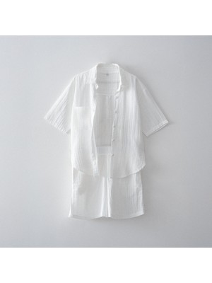 Ecocotton Zeyna Kadın Şortlu Pijama Takımı %100 Organik Pamuk Müslin Krem