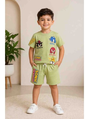 Uçurtma Baby Kids Wikiboom Sonic Baskılı Yazlık Şortlu Erkek Çocuk Alt Üst 2'li Takım
