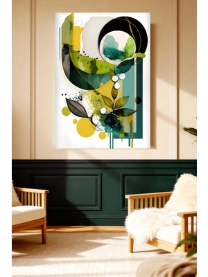 Mushen Studio Soyut Akışkan Yeşil Daire Kanvas Tablo Modern Duvar Dekoru Sanat Eseri Çerçevesiz Ev Ofis