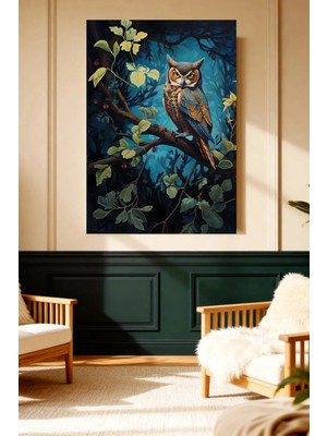 Mushen Studio Gece Baykuşu Orman Kanvas Tablo Klasik Duvar Dekoru Sanat Eseri Çerçevesiz Ev Ofis