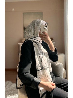 Buscarfs Siyah Beyaz Ithal Ipek Şal