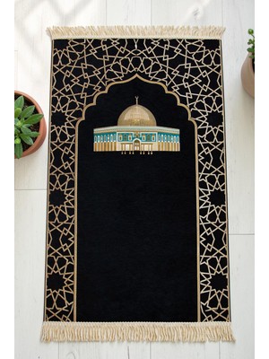 İhvan Online Mescidi Aksa Desenli Şönil Seccade - Siyah