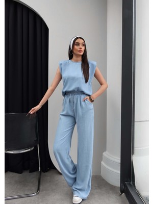 Esra Helvacı Denim Görünümlü Vatkalı Bluz Takım