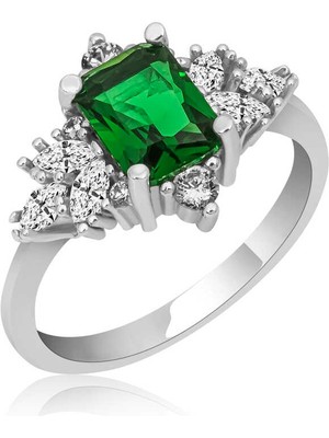 Hanno Telkari Gümüş Yeşil Baget Taşlı Kadın Yüzük