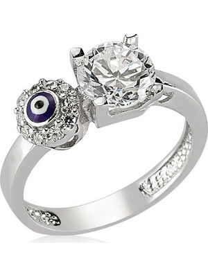 Hanno Telkari Gümüş Tek Taş Nazarlı Bayan Yüzük