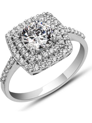 Hanno Telkari Gümüş Kare Montür Tek Taş Kadın Yüzük