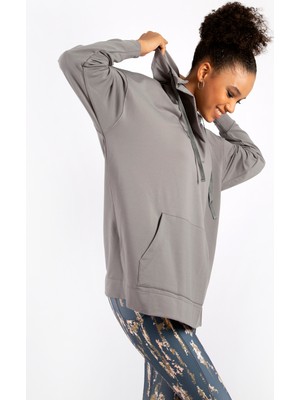 Yoga Zero Kadın Oversize Unisex Kapüşonlu Sweatshirt Antrasit