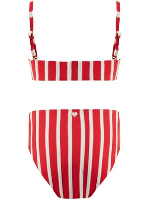 Lovekini Maria Red Stripe Kids Bikini With Gold Chain Straps