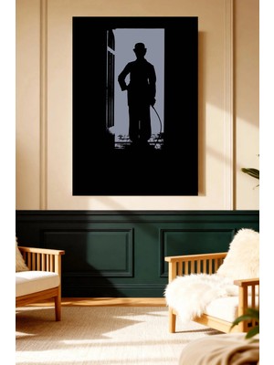 Mushen Studio Charlie Chaplin Bowler Şapka Silueti Kanvas Tablo Klasik Duvar Dekoru Sanat Eseri Çerçevesiz Ev Ofis