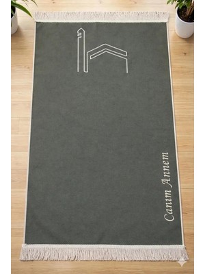 İhvan Online Canım Anneme - Cami Desenli Saçaklı Kadife Seccade - Haki Yeşil